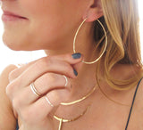 Oval Hoop Earrings modeled on ear by delia langan jewelry