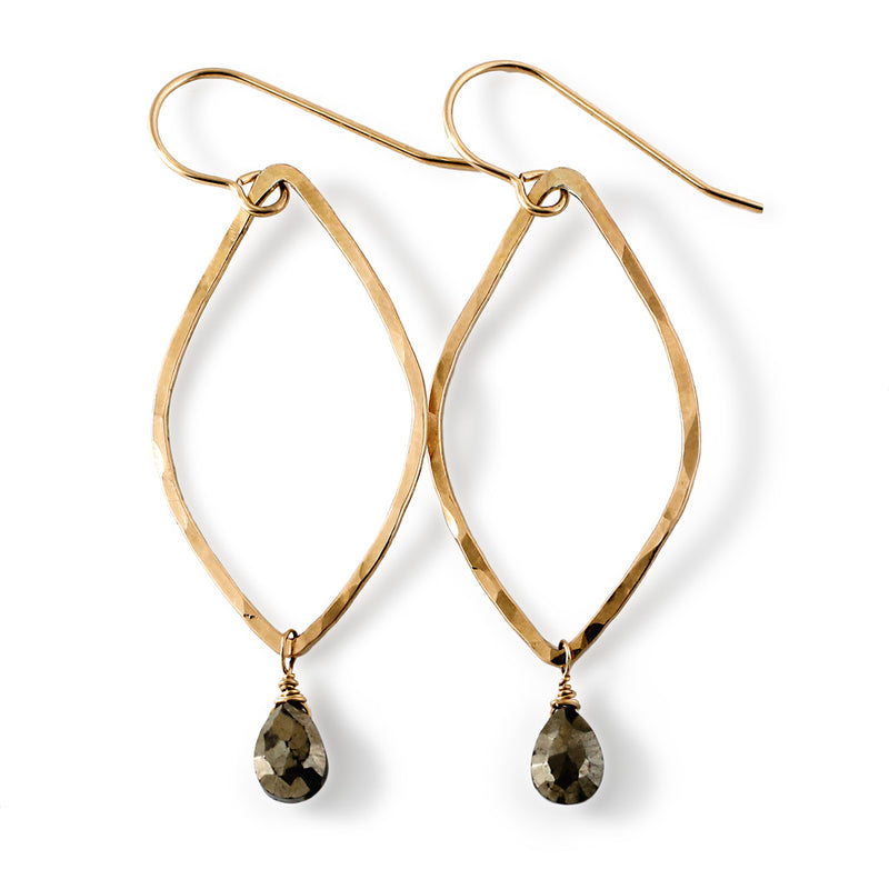 pyrite and gold leaf earrings by delia langan jewelry