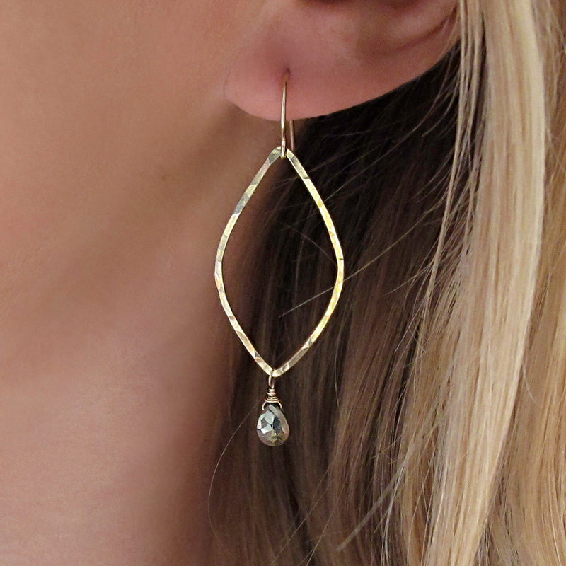 Leaf Gemstone  Earrings -  Pyrite