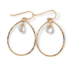 gold and quartz oval hoop earrings