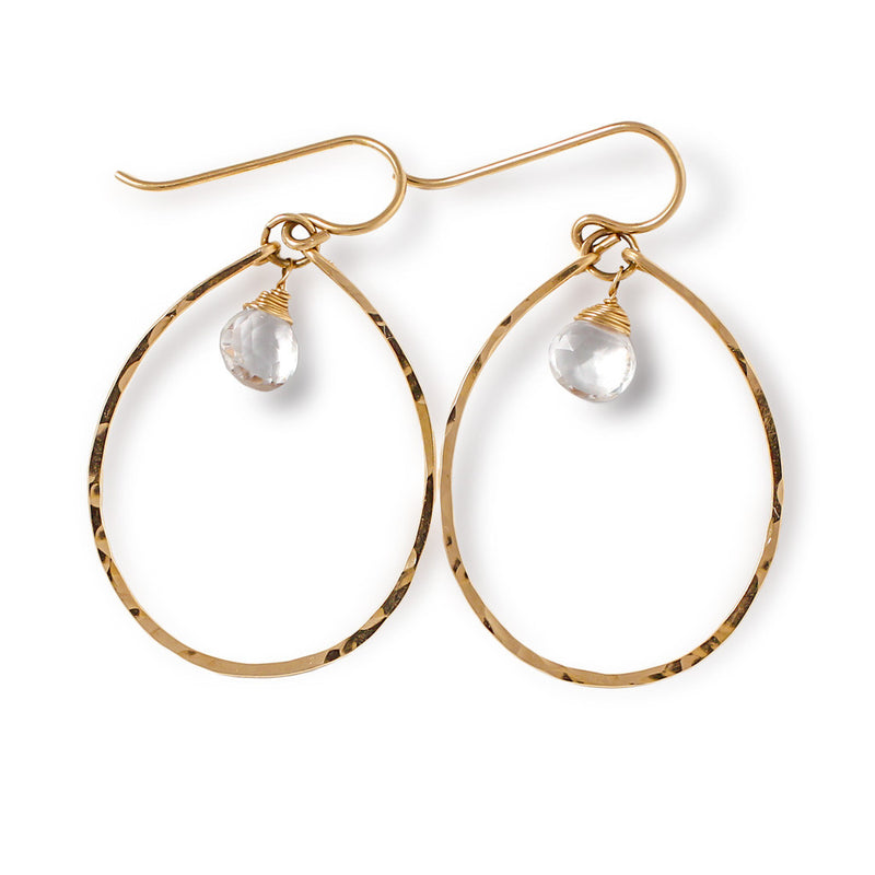 gold and quartz oval hoop earrings