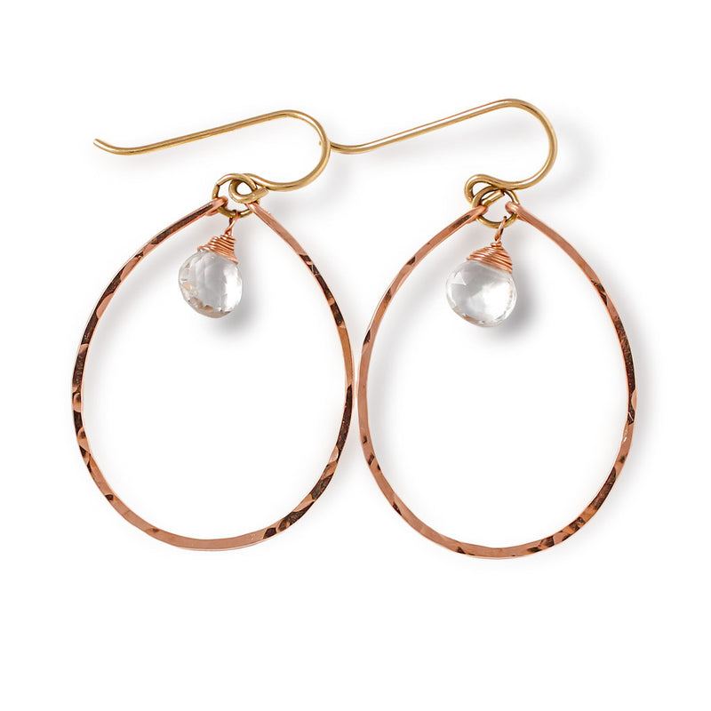 rose gold and quartz oval hoop earrings