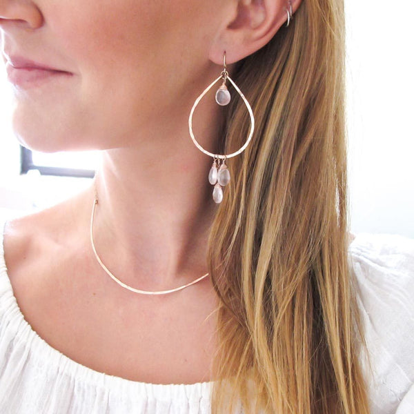 rose gold rose quartz earrings by delia langan jewelry