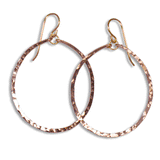 medium sized round hammered rose gold hoop earrings by delia langan jewelry brooklyn new york