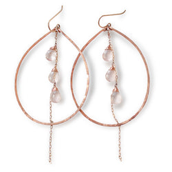 rose quartz and hammered rose gold hoop earrings by delia langan jewelry