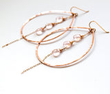 rose quartz and hammered rose gold hoop earrings by delia langan jewelry