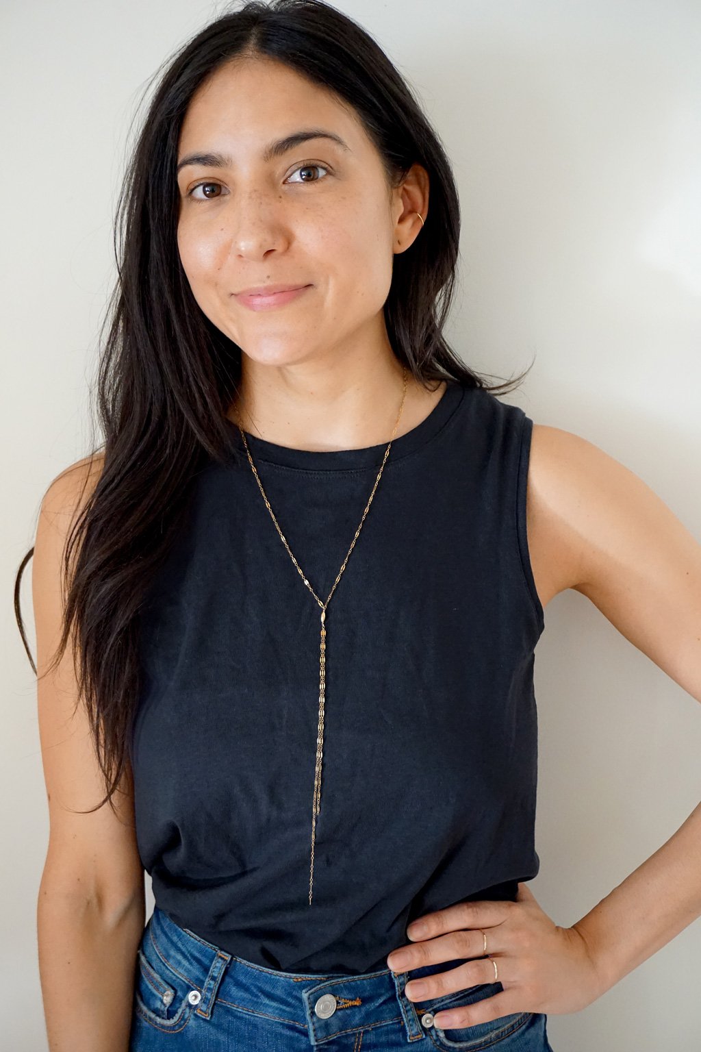 long gold sequin y layering necklace by delia langan jewelry
