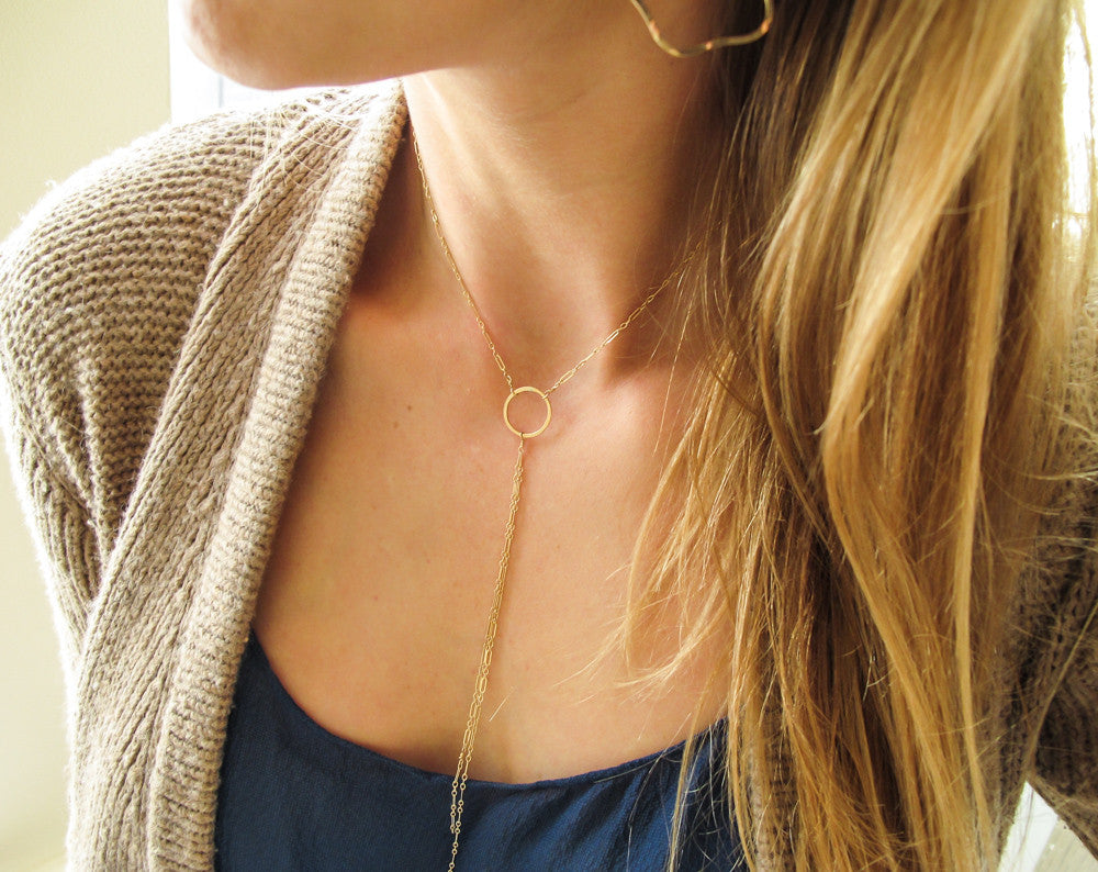 dainty gold circle y necklace
