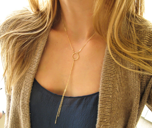 delicate gold circle y necklace