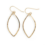 14k gold filled small leaf hoop earrings on white surface 