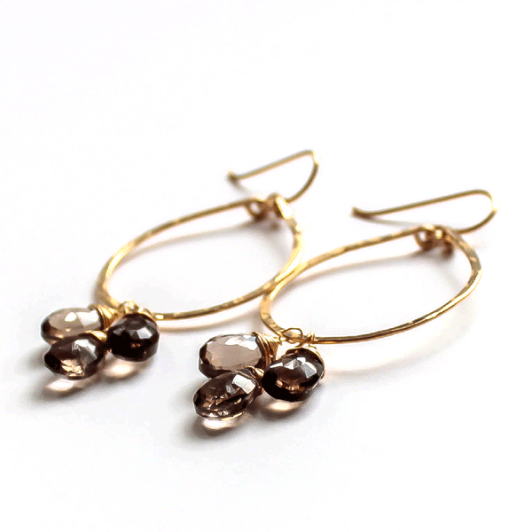 wire wrapped smoky quartz and 14k gold filled hammered teardrop earrings by delia langan jewelry
