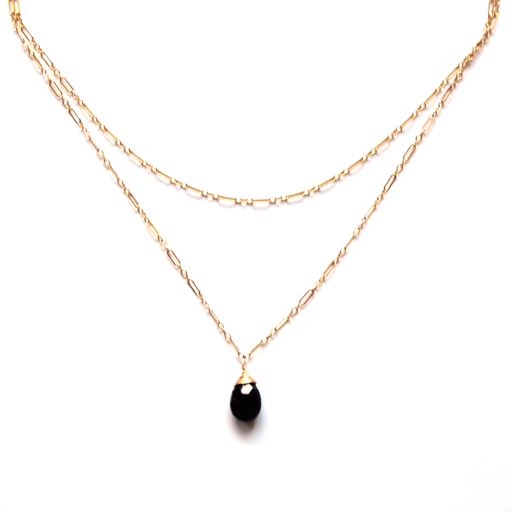 black spinel choker wrap necklace on gold chain