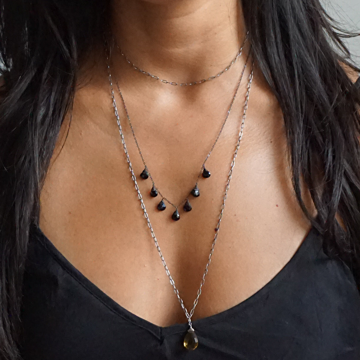 black spinel and oxidized silver necklace