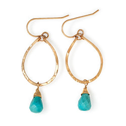 turquoise and gold teardrop earrings by delia langan jewelry