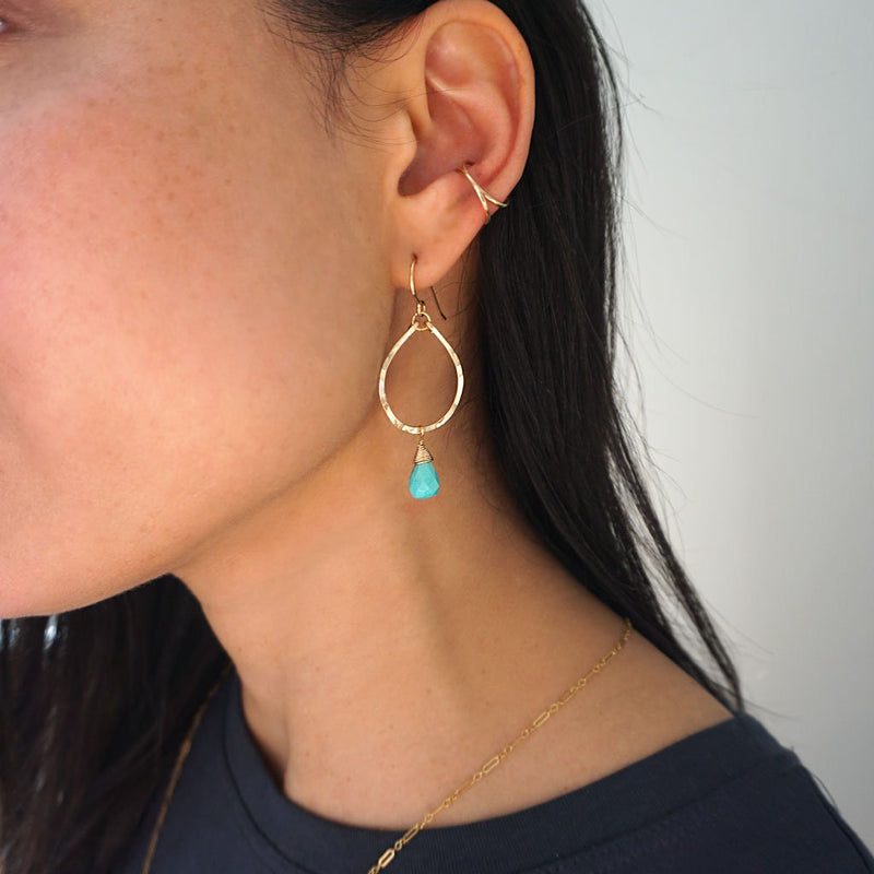 turquoise and gold teardrop earrings by delia langan jewelry