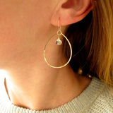 white topaz and thin gold oval hoop earrings