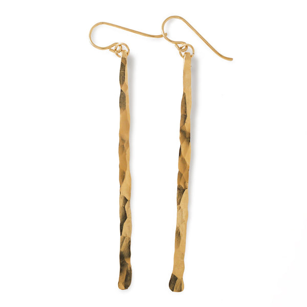 long gold single bar fringe earring by delia langan jewelry