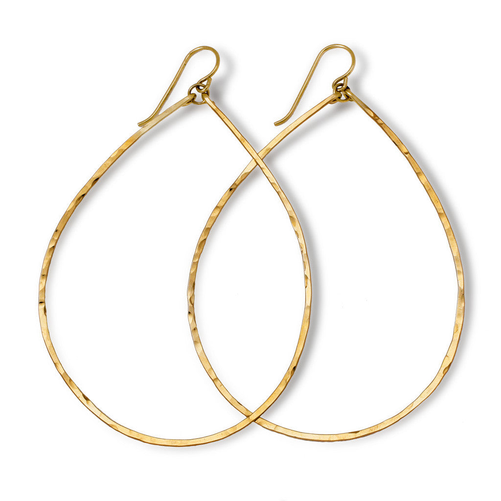 14k gold filled xl teardrop hoop earrings on a white surface 