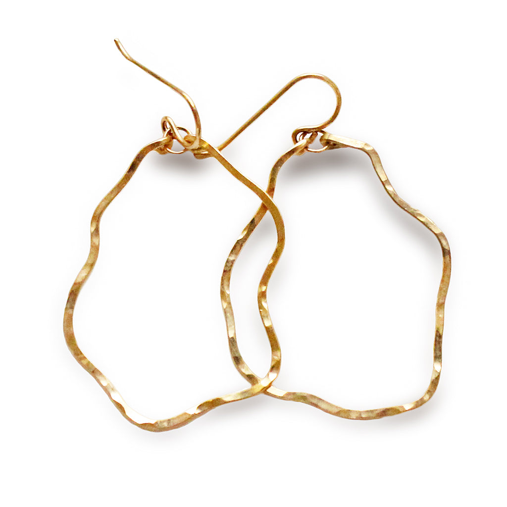 wavy thin hammered organic shaped gold hoop earrings